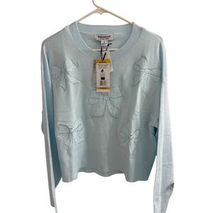 Bridgerton Netflix Lace Bow Applique Sweater Light Blue Womens Medium 990464896